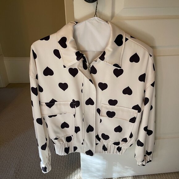 Tara Jarmon Heart-Print Linen Bomber Jacket KNOCK OFF - Picture 3 of 4